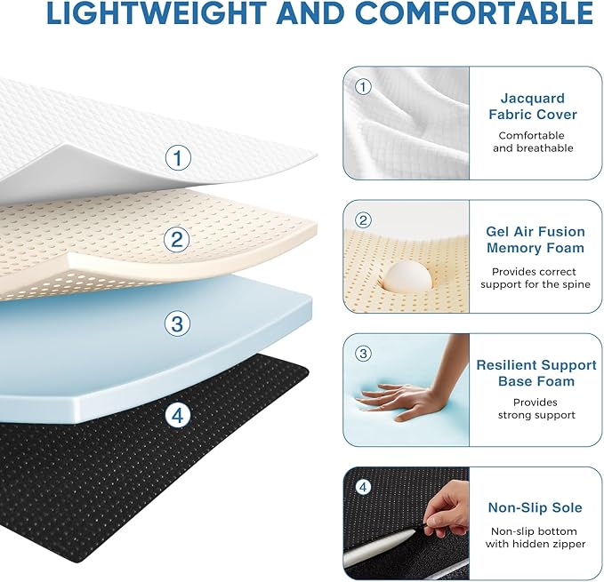Tri-Fold Twin Memory Foam Mattress, 4 inch Folding Mattress Topper with Washable Cover, Portable Guest Floor Bed Non-Slip for Camping Travel