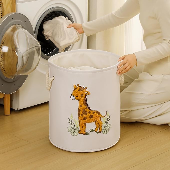 Kids Laundry Basket Baby Hamper for Nursery, Canvas 58L Large Dirty Clothes Hampers with Drawstring Closure, Jungle Theme Baby Basket, Animal Baskets Toy Laundry Hamper, Safari Nursery Decor, Giraffe - Image 5