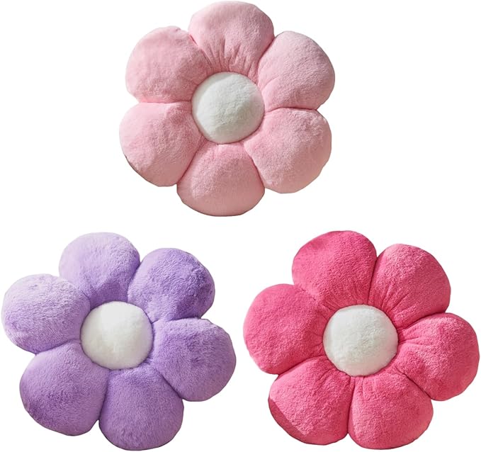 3PCS Flower Pillow Set,Flower Throw Pillow 15.7In Daisy Pillow Cute Decorative Pillow Cushion Home Decor& Plush Pillow for Sofa Couch Bed Reading Tent.