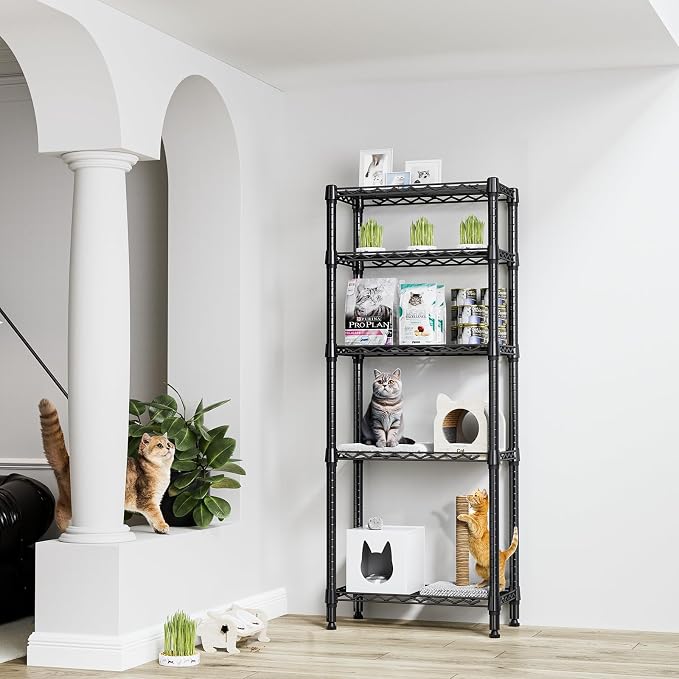 M MZG 1250 lbs 5 Tier Shelf Metal Storage Shelves Wire Rack Closet Organizers for Garage Kitchen Bathroom Laundry Black 11.8" D x 23.6" W x 59.5" H - Image 2