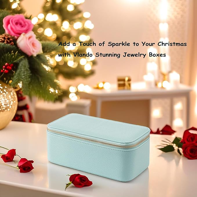 VLANDO Travel Jewelry Box Organizer – Portable PU Leather Jewelry Case with 6/8/12 Zippered Pouches, Compact Storage for Earrings Rings Necklaces Bracelets, Aqua Blue - Image 4