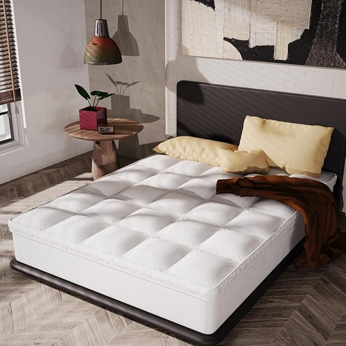 Epitex Mattress Topper Queen Size, 3 Inch Extra Thick and Plush Pillow Top Mattress Pad for Support, Breathable Cotton Cover with 16'' Deep Pocket Design, Skid-Proof Bottom, White