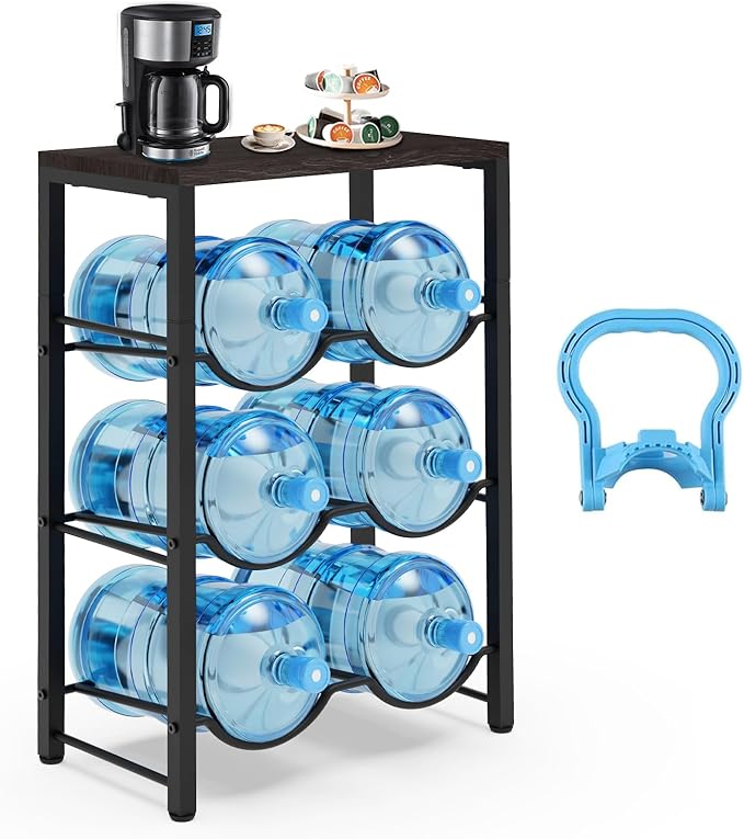 Semoprus 5 Gallon Water Bottle Holder for 6 Bottles, 3 Tiers Heavy-Duty Water Cooler Jug Rack with Reinforcement Frame for Home, Office, Restaurant by Semoprus