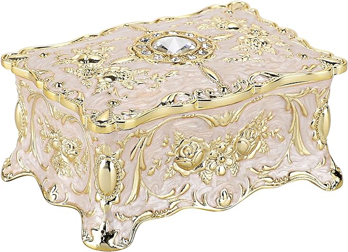 Hipiwe Vintage Jewelry Box, Small Enameled Trinket Box Organizer Rectangular Treasure Chest Box Jewelry Decorative box Keepsake Gift Box Case for Women,3.7x 2.7x 2 inch by Hipiwe