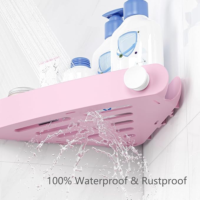 Sotfamily Plastic Shower Caddy Corner (For 90° Only), 4 Pack Adhesive Corner Shower Shelves for Bathroom Organizers and Storage, Pink - Image 5