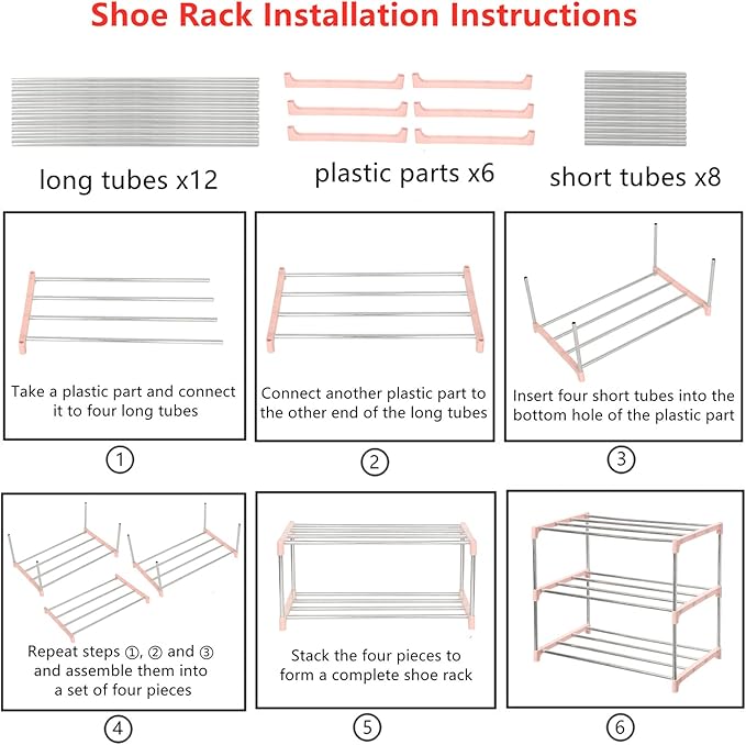 Jucaifu Stackable Small Shoe Rack, Entryway, Hallway and Closet Space Saving Storage and Organization (3-Tier, Pink) - Image 6