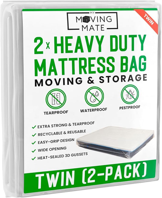 Mattress Bags for Moving, Twin Mattress Bag for Storage, 2 Pack Plastic Cover for Bed Storage & Disposal, Mattress Moving Bag Twin Size Protector XL - 39 x 100 x 14 inch (x 2)