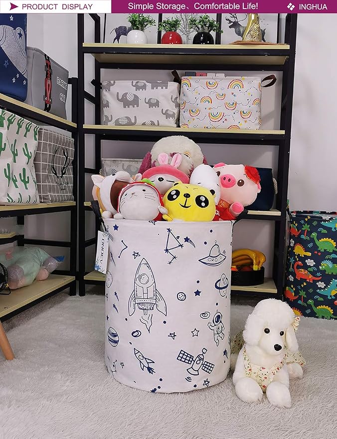 Laundry Hamper Large Canvas Fabric Lightweight Storage Basket/Toy Organizer/Dirty Clothes Collapsible Waterproof for College Dorms, Boys and Girls Bedroom,Bathroom(Spaceships) - Image 3