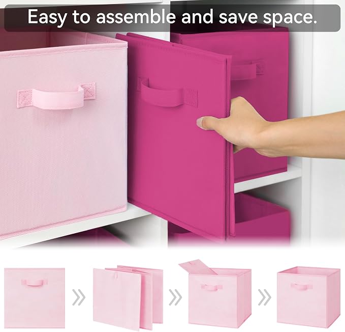 GRANNY SAYS Pink Gradient Cube Storage Bins, 11 Inch Cube Storage Organizer, Fabric Collapsible Storage Bins with Handle, Storage Cubes for Shelves, Closet, 6-Pack - Image 7