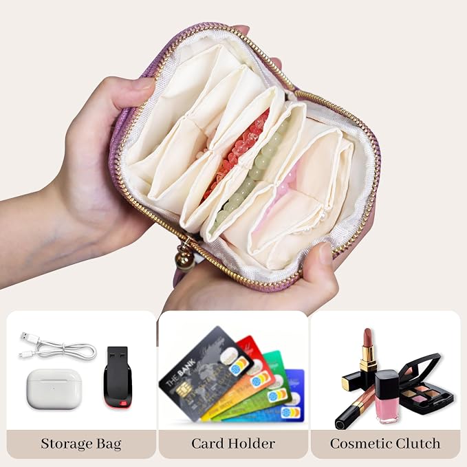 Stratalife Travel Jewelry Case - Portable Jewelry Organizer for Traveling Small Pouches for Bracelets Necklace Bangles Healing Crystal, Ring Storage with Zipper Gift for Women, Purple Tassel - Image 2