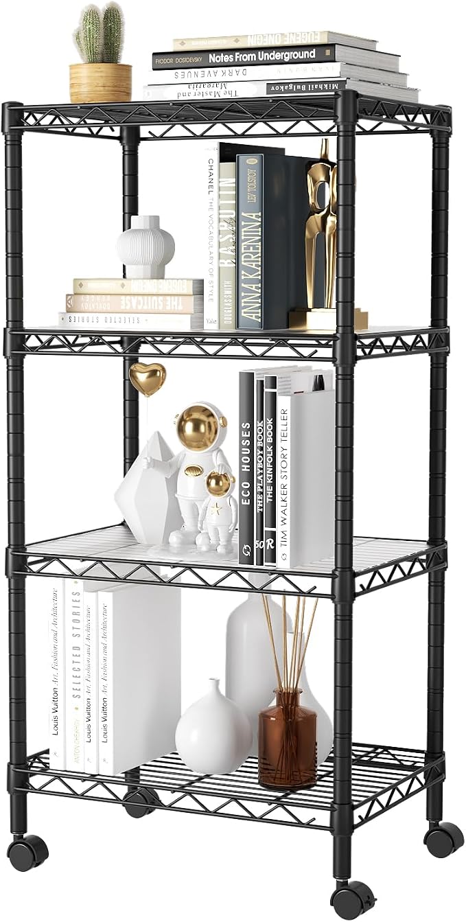 SINGAYE 4 Small Shelves Storage Shelf Wire Shelving Unit Metal Shelf Adjustable Organizers Storage Shelving with Wheels for Bathroom Laundry Room Kitchen Pantry11.5”D x 17.5”W x 30.5”H Black - Image 7