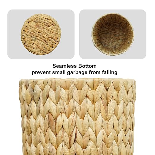 Coeusy Wicker Trash Can,Small Bathroom Trash Can,Water Hyacinth Wicker Waste Basket for Bathroom,Boho Waste Basket for Bedroom,Home Office,Compact Spaces(2 Gallon Round) - Image 6