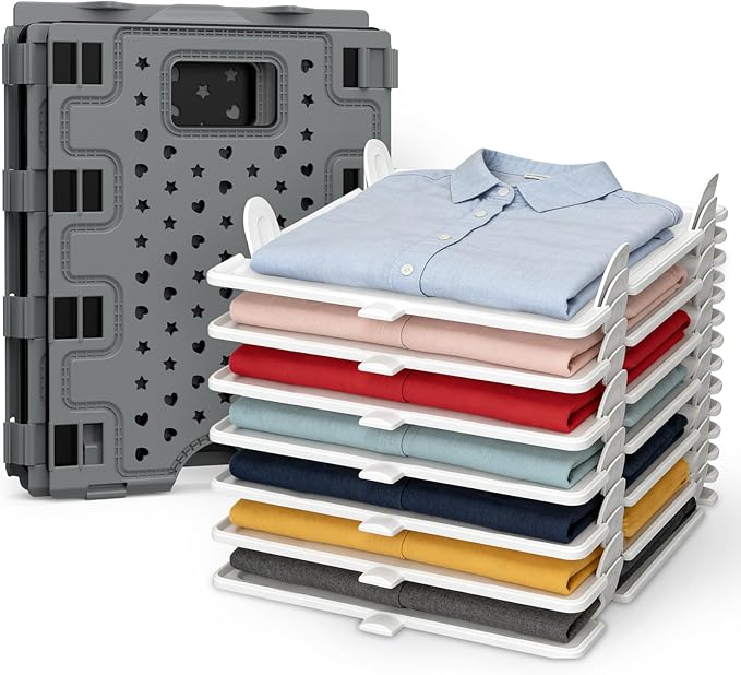 Accenter 10Pc Stackable Closet Organizer & Shirt Folder Board Bundle Tshirt Organizer for Closet Organizers and Storage Clothes Folding Board for Closet Storage Suitable for Lightweight Clothing Black by Accenter