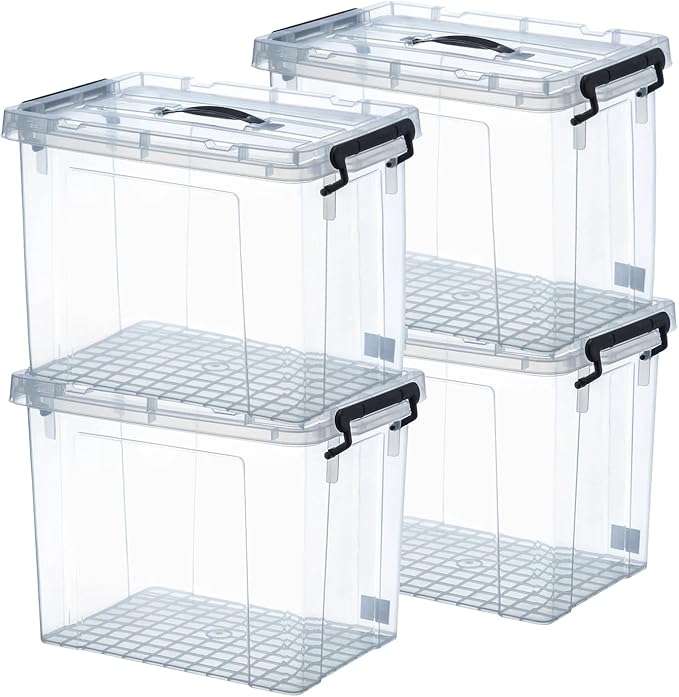 90 Quart 4-Pack Heavy-Duty Stackable Clear Storage Bins with Lids - Premium Clear Plastic Organizing Containers for Home, Office, Closet & Bathroom BPA-Free, Secure Latches and Pull Handles
