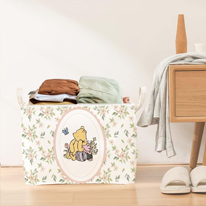 Winnie Nursery Storage Basket With A Waterproof PE Coating,The Pooh Nursery Baby Stuff Storage Baskets Suitable For Bathroom and Bedroom, Foldable Large Canvas Laundry Hamper - Image 6