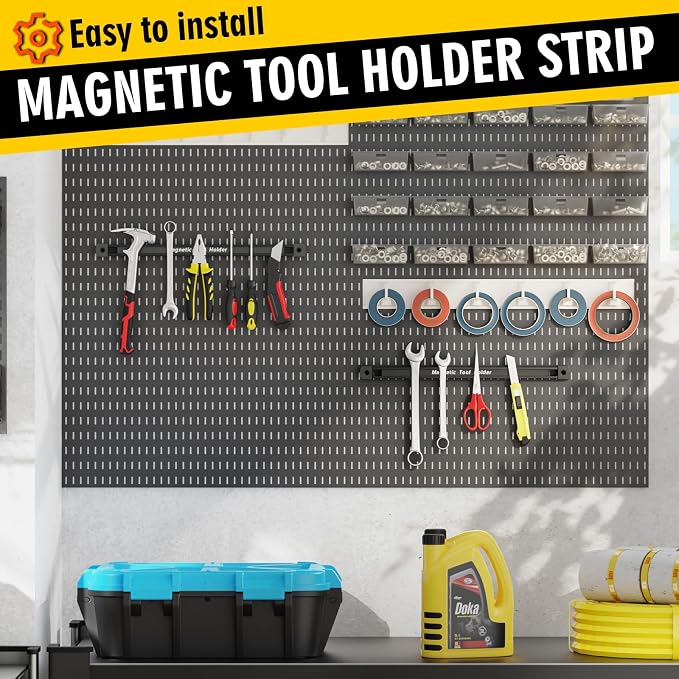 Double Sided Magnetic Tool Holder, 12 Inch Magnetic Tool Bar, Heavy Duty Wall Mount Strip with Ultra Strong Magnet for Garage, Workshop, Jobsite, Shed and Kitchen (2 Pack) - Image 9