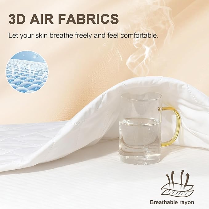 GUHER Waterproof Mattress Protector Queen Size,Breathable Bed Cover 3D Air Fabric Mattress Pad Cover,Noiseless＆Ultra-Soft Washable Bed Cover with 6"-14" Deep Pocket (White)