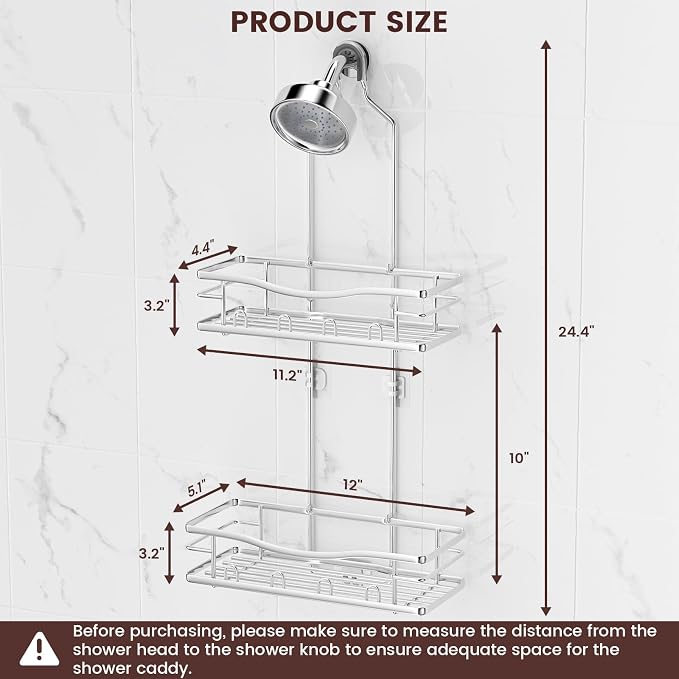 REINHARDT Shower Caddy Hanging, Rustproof Shower Caddy Anti-Swing Shower Organizer Over Showerhead No Drilling Shower Racks with Soap Holder Multi Hooks Bathroom Storage for Shampoo Sponge, Silver - Image 8