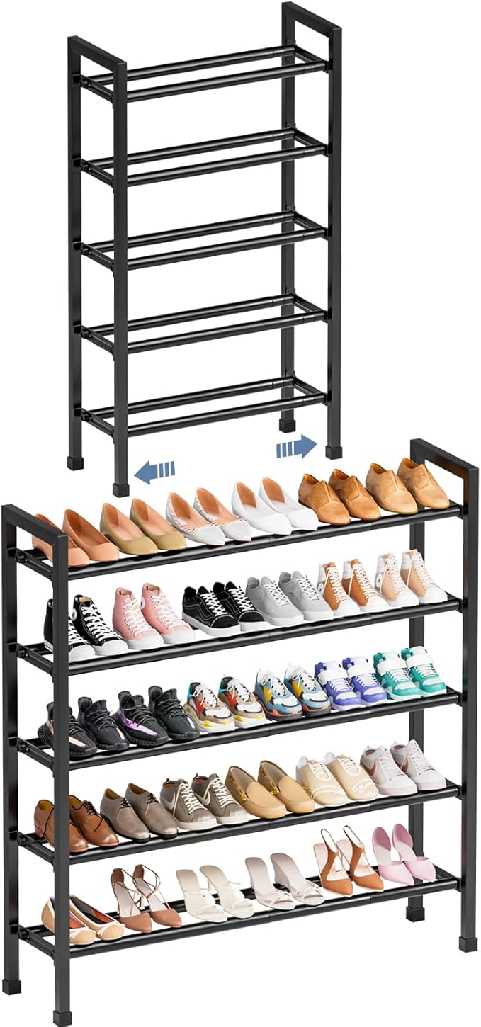 Mavivegue 5-Tier 19"-43.3" Adjustable Shoe Rack for Closet,Expandable Shoe Rack, Hall Entryway,Front Door,Garage, Sturdy Steel Space-Saving Rack, Black​ by Mavivegue
