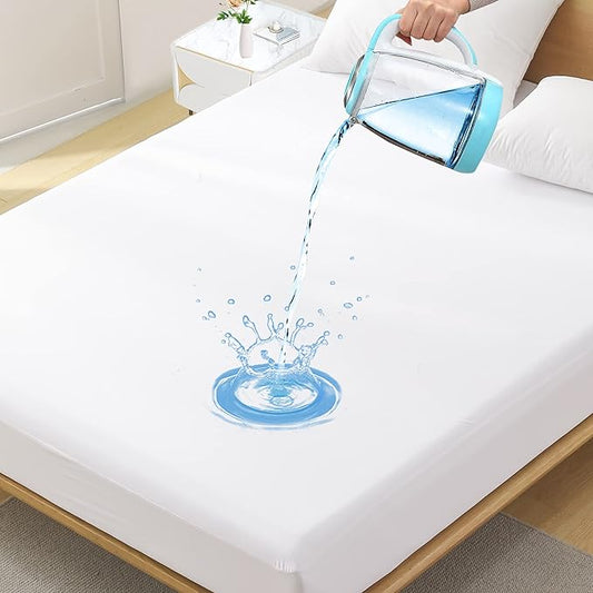 Twin Waterproof Mattress Protector - Noiseless, Breathable, Machine Washable Fitted Mattress Cover with Deep Pockets up to 5”-21”（White）