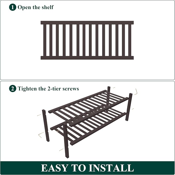 Smiry Shoe Rack, 2 Tier Thick Bamboo Shoe Organizer, Stackable Free Standing Wooden Shoe Storage Shelf for Closet, Entryway, Front Door Entrance, Brown - Image 5