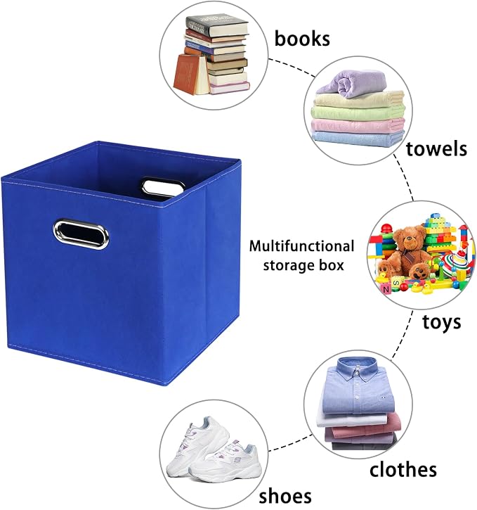 Dark Blue Fabric Storage Bins, Set of 3, 11x11x11, Foldable Cube Bins for Cloth or Accessory Storage - Image 3