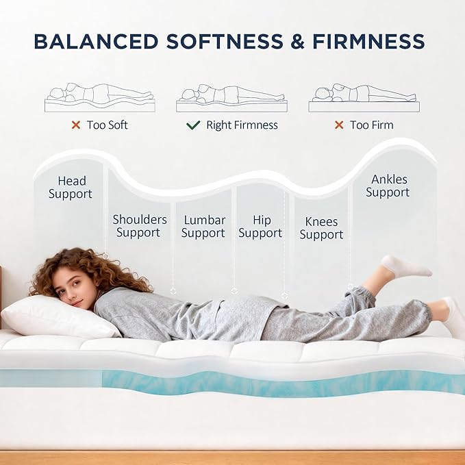 Dual Layer 4 Inch Memory Foam Twin XL Mattress Topper for College Dorm, 2 Inch Cooling Gel Memory Foam and 2 Inch Down Alternative Pillow Top Mattress Pad Cover 8-24 Inch Deep Pocket