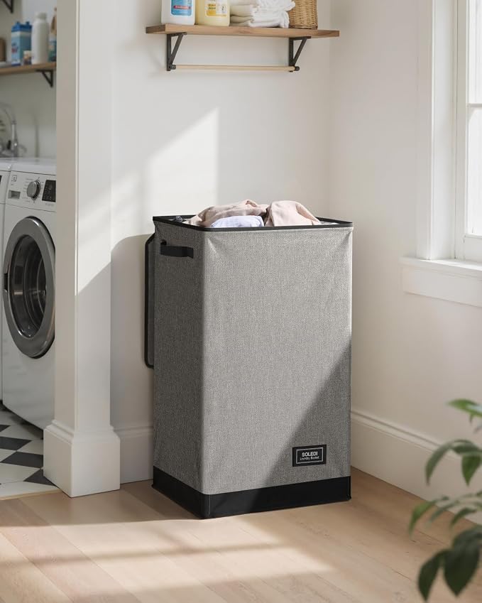 SOLEDI Laundry Hamper with Lid 90L Large & Tall Collapsible Laundry Basket, Clothes Hamper with Bag Removable Easy to Carry, Dirty Hampers for Bedroom, Bathroom, Dorm, College, Grey - Image 2