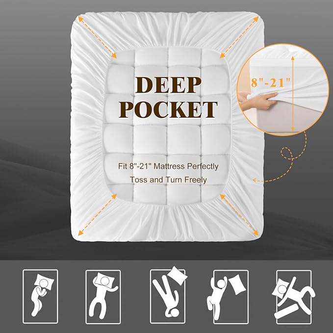 Mattress Pad King Size - 1000GSM 3D+7D Down Alternative Fill,Viscose Made from Bambu Cover,Cooling Extra Firm Pillow Top Mattress Pad for Back Pain with 6"-18" Deep Pocket (78"x80")