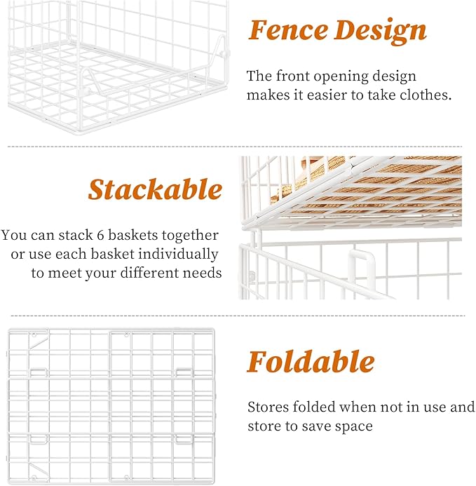Jakyitvi 6-Tier Closet Shelf Organizer,Metal Stackable Closet Organizers and Storage,Clothes Storage Bins,Shelf Organizer Basket,Folded Shelf Organizer for Closet Wardrobe,White - Image 5