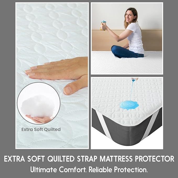 Quilted Mattress Protector Waterproof Mattress Pad, Breathable, Noiseless, Washable Mattress Cover (White, Full)