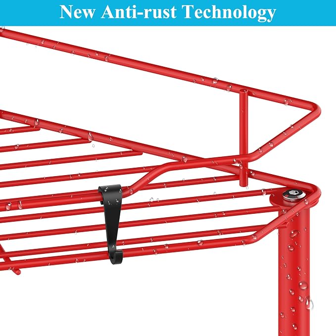 HuggieGems 3 Tier Floor Standing Corner Shower Caddy Organizer Shelf with Hooks, Bathroom Shelves Stand Rack, Red - Image 3