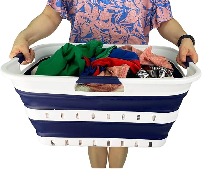SAMMART 42L (11 gallon) Collapsible Plastic Laundry Basket - Foldable Pop Up Storage Container/Organizer - Space Saving Hamper/Basket (1, White/Starry Blue) - Image 7