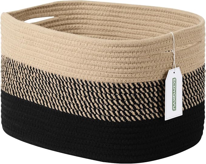 ECDYQXVU Cotton Rope Storage Basket, 15x10x9 Inches, Woven Basket for Shelves, Clothes, Towels, Books, and Laundry, Gradient Black/Brown (1 Pack) by ECDYQXVU