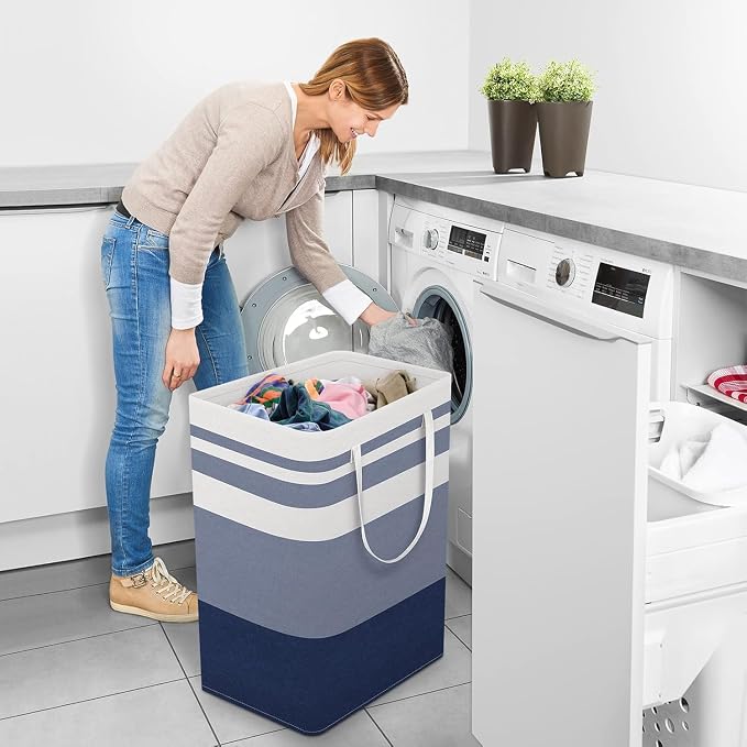 StorageRight Laundry Basket Hamper Large Collapsible Laundry Hamper with Easy Carry Handles，Freestanding Clothes Hampers for Laundry, Bedroom, Dorm, Clothes, Towels, 75L, Gradient Blue - Image 6