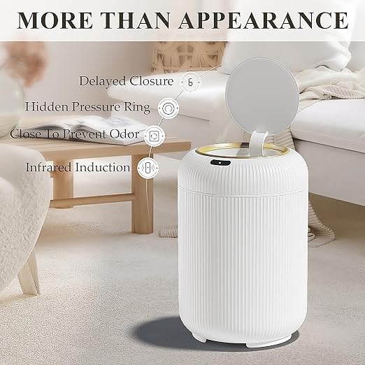 Automatic Motion Sensor Bathroom Trash Can with Lid, 3 Gallon Touchless Trash Bin, Smart Plastic Electric Garbage Cans Small White Wastebasket for Office, rv, Bedroom, Living Room - Image 2