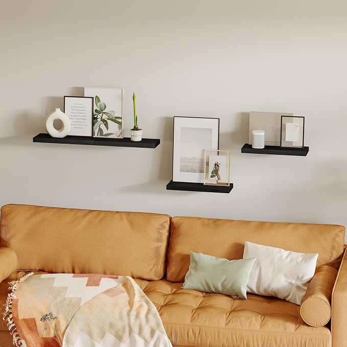 Fixwal Black Floating Shelves for Wall, Rustic Wood Shelves for Bathroom, Living Room, Bedroom and Kitchen, Wall Shelves for Storage, Books, Room Decor (Set of 4, 15.8 Inch) - Image 6