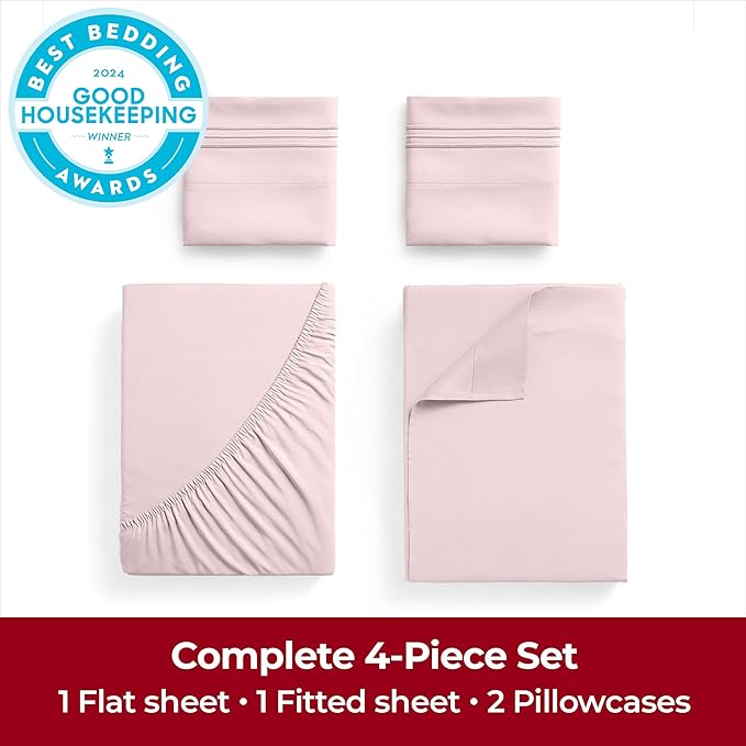Mellanni Extra Deep Full Sheets - 4 PC Iconic Collection Bedding - Hotel Luxury, Ultra Soft, Cooling Bed Sheets - Wrinkle, Fade, Stain Resistant (Full, Blush Pink)