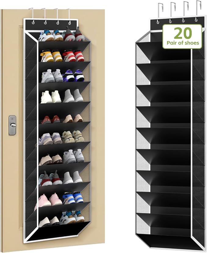 KEEPJOY 10 Tiers Mesh Over Door Shoe Organizer Storage, Hanging Shoe Holder for Door with Large Deep Pockets, Fit 20-30 Pairs Shoe Rack for Sneakers, Boots(Black) by KEEPJOY
