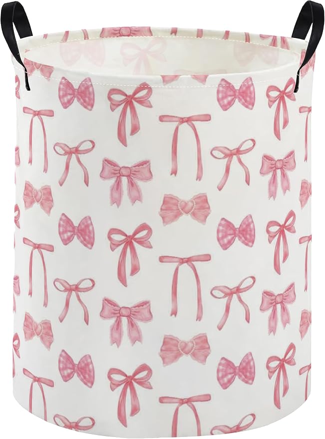 Kids Laundry Basket Animal Hamper for Nursery Pink Hamper Cute Kids Storage Bin Organizer Room Decor for Home(Bowknot) by DDBASKET