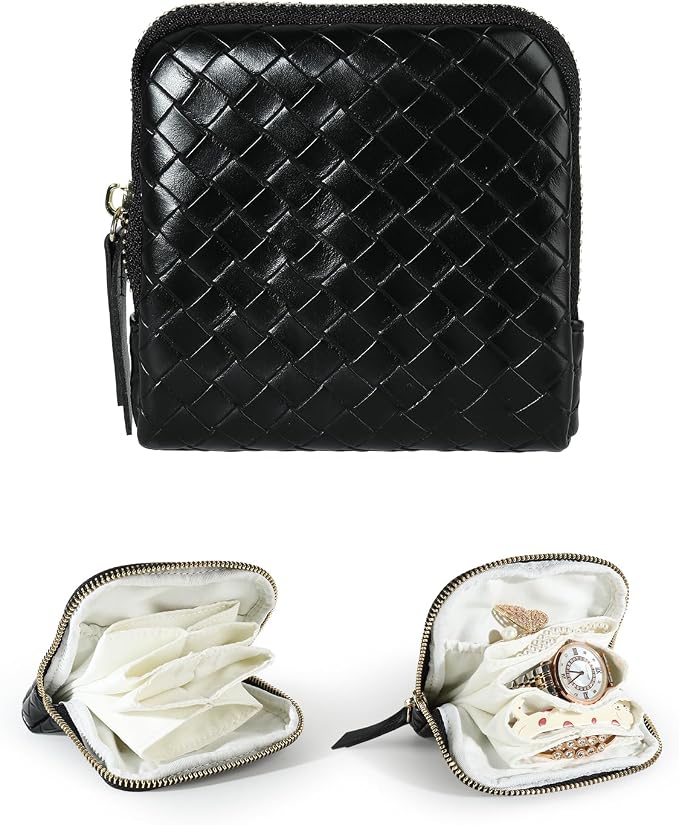 COOLYOUTH Travel Jewelry Case Organizer for Women Portable Jewelry Box with Small Pouches Mini Jewelry Bag for Rings, Bracelets, & Bangles with Smooth Metal Zipper (Black) by COOLYOUTH