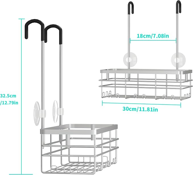 HapiRm Hanging Shower Caddy Organizer - No Drilling Shower Organizer with Hooks, Rustproof & Waterproof 304 Stainless Steel Bathroom Shelves - Silver (1 Basket) - Image 7