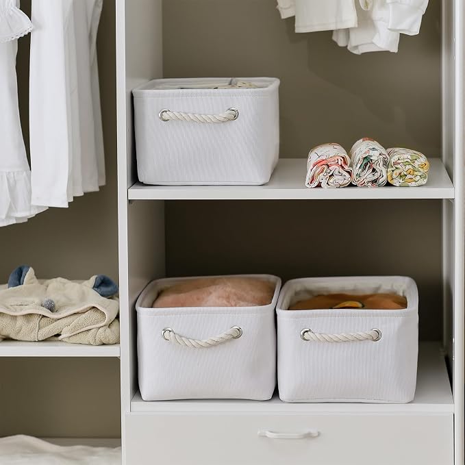 TheWarmHome Storage Bins for Shelves - Medium 3Pack 13.8L*9.8W*6.7H inch Fabric Storage Cubes Canves Storage Basket for Organizing Toys Baby Clothes Gift Dog (White) - Image 2