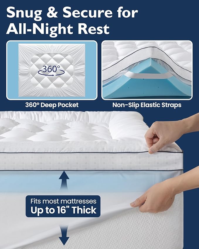 BedStory Dual Layer 4 Inch Mattress Topper Queen Size - 2” Gel Memory Foam and 2” Plush Pillow Top for Pressure-Relieving & Back Pain - Deep Pocket, Corner Straps, CertiPUR-US Certified