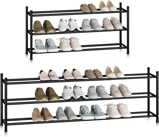STORAGE MANIAC Long Expandable Shoe Rack, 18 Pairs Metal Wide Stackable Shoe Rack, Adjustable Shoes Shelf, Freestanding Shoes Organizer for Closet, Entryway, Hallway, Garage, Front Door, 3 Tiers by STORAGEMANIAC