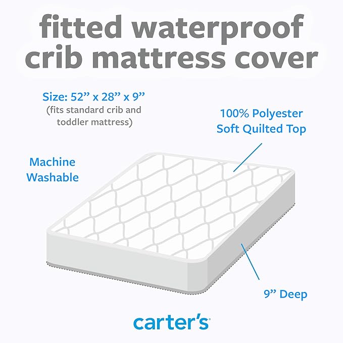 Carters Waterproof Fitted Crib Mattress Pad and Toddler Crib Mattress Protector - Baby Crib Mattress Cover - Protective Sheet for Boys and Girls Bedding Sets White (Pack of 2)