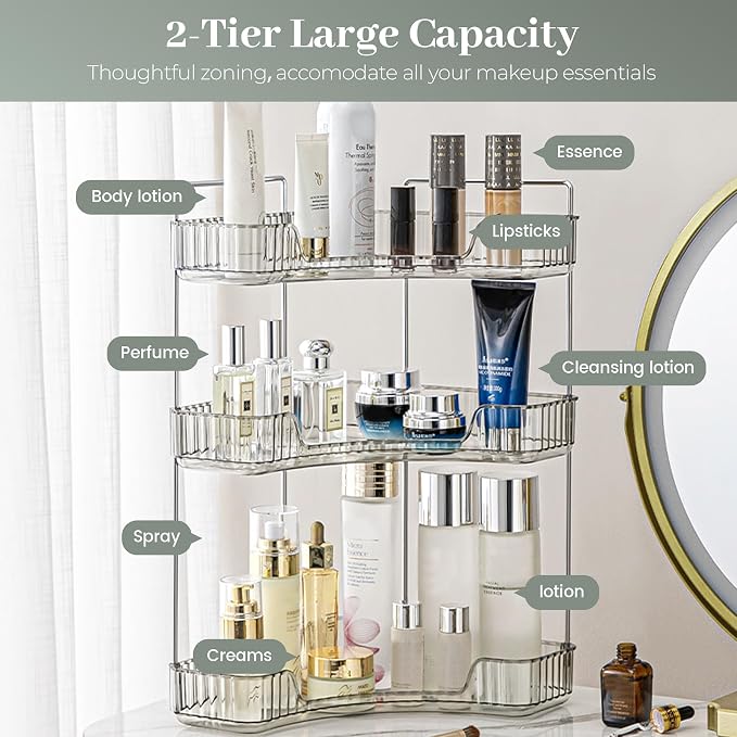 Aveniee Corner Bathroom Counter Organizer, Bathroom Countertop Shelf Makeup Organizer for Vanity Perfume Tray for Corner Storage (3 Tiers, Grey) - Image 2
