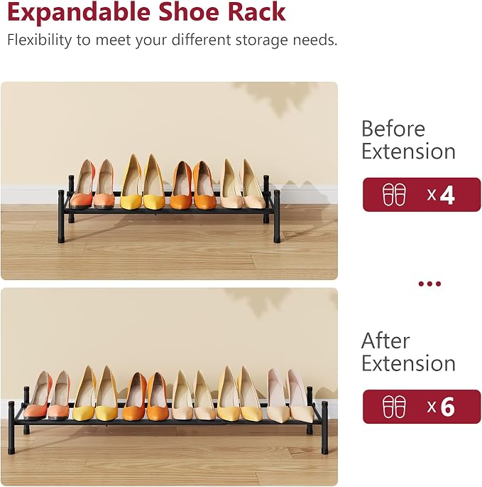 Tajsoon Expandable Shoe Rack for Closet 1 Tier, 28“-41“Adjustable & Stackable Shoe Shelf Storage, Metal Shoe Rack Organizer for Front Door Entrance, Closet, Garage, Entryway, Black - Image 7