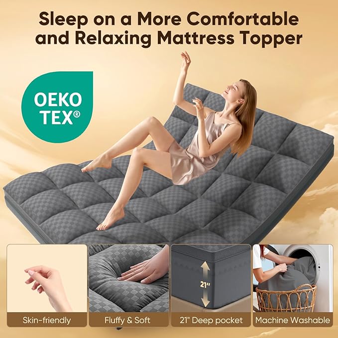 King Mattress Topper, 4.5 Inch Memory Foam Mattress Topper for Back Pain - 2.5" Cooling Memory Foam Soft and Supportive + 2" Pillow Top Mattress Pad Cover, with 8-21" Deep Pocket, Dark Gray