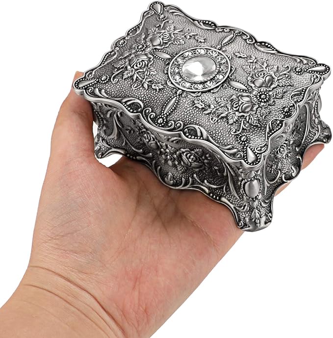 Hipiwe Vintage Jewelry Box, Small Enameled Trinket Box Organizer Rectangular Treasure Chest Box Jewelry Decorative box Keepsake Gift Box Case for Women,3.7x 2.7x 2 inch - Image 5